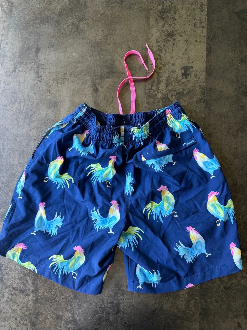 chubbies Navy Rooster Print Pajama Shorts with Pink Drawstring